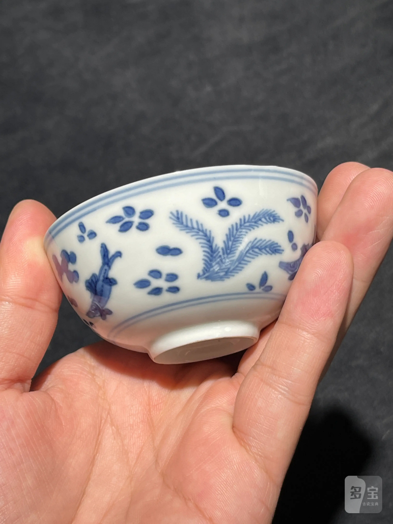 清康熙 青花鱼藻纹小杯一组五件 - 图17
